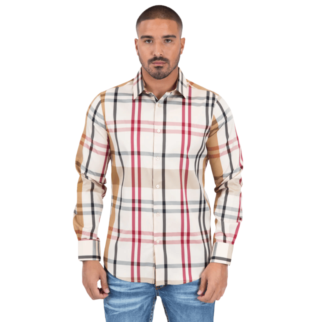 Camisa Platini Checkered Long Sleeve Beige