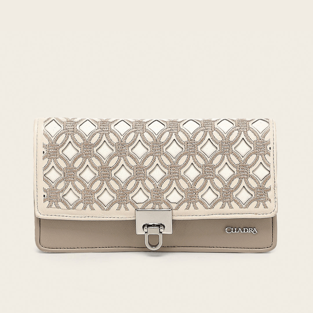Billetera Cuadra Taupe Cowhide Embroidery
