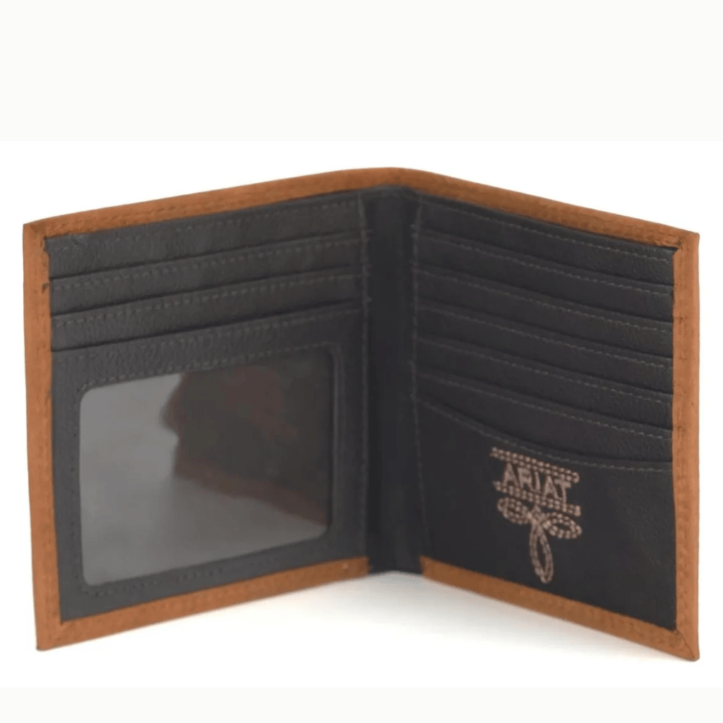 Interior abierto mostrando espacio para identificación y billetes.