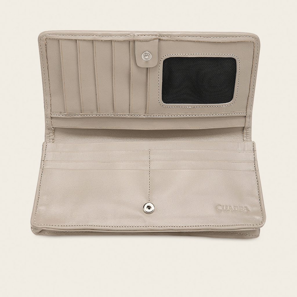 Billetera Cuadra Taupe Cowhide Embroidery