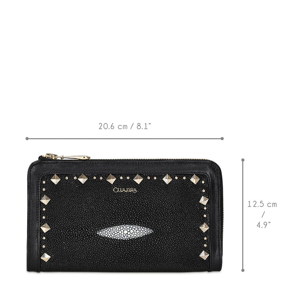 Cartera Cuadra Bifold de Piel de Mantarraya Negra