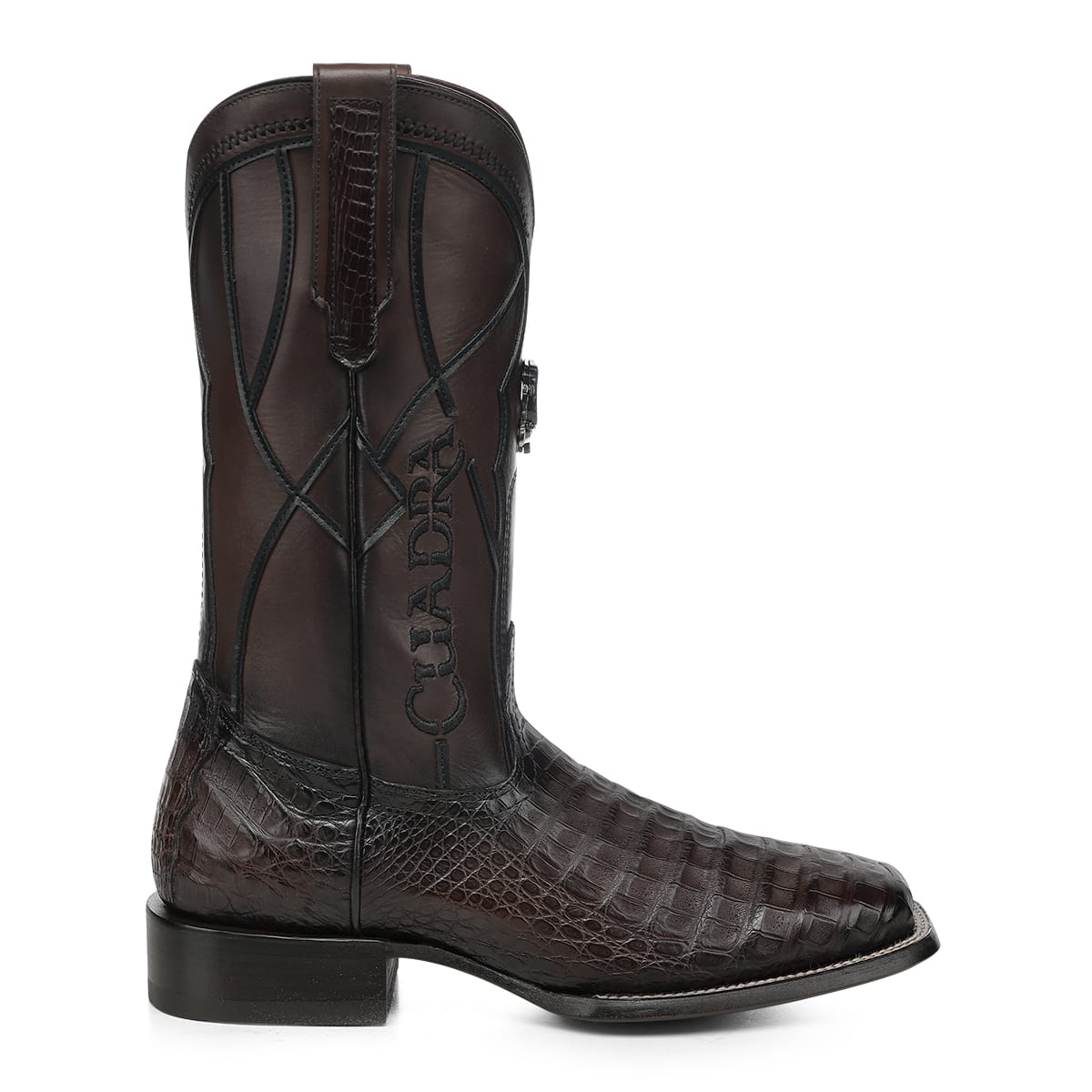 Bota vaquera Cuadra Insignia Caimán Chocolate – vista 3/4 frontal