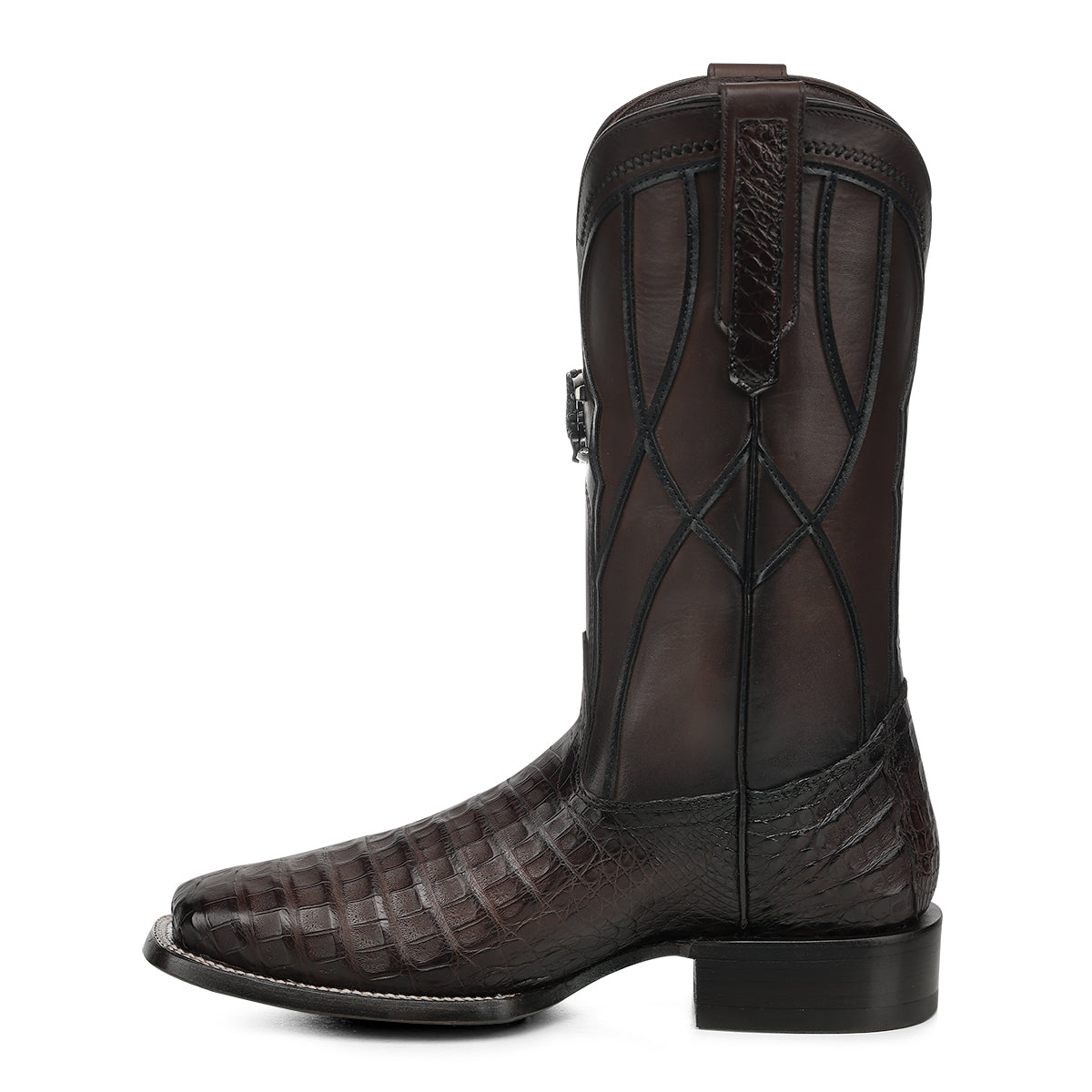 Bota vaquera Cuadra Insignia Caimán Chocolate – vista 3/4 posterior