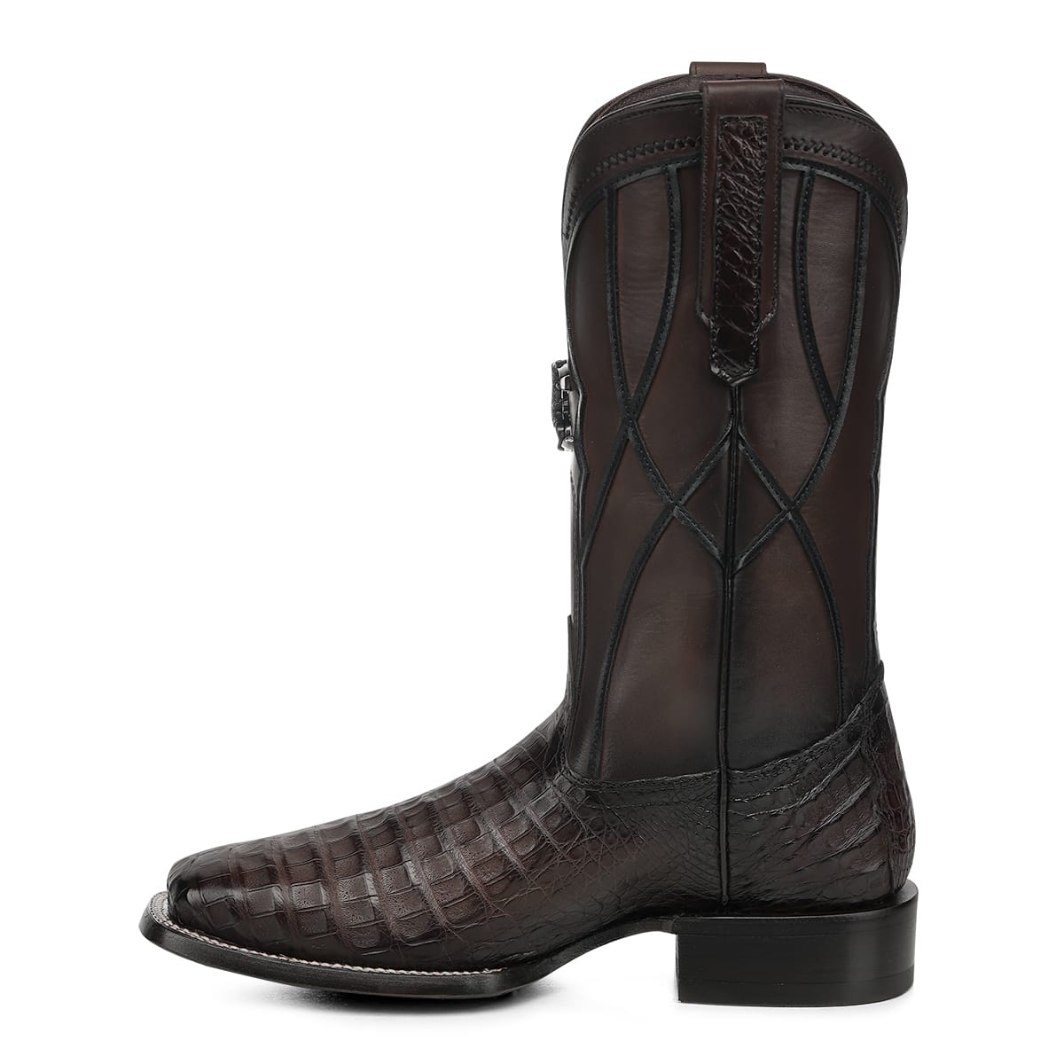 Bota vaquera Cuadra Insignia Caimán Chocolate – vista 3/4 posterior
