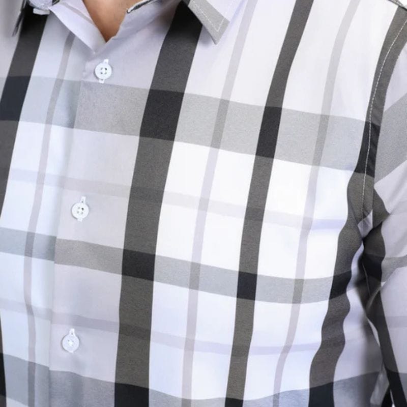 Camisa Platini Blanca con Patrones Grises