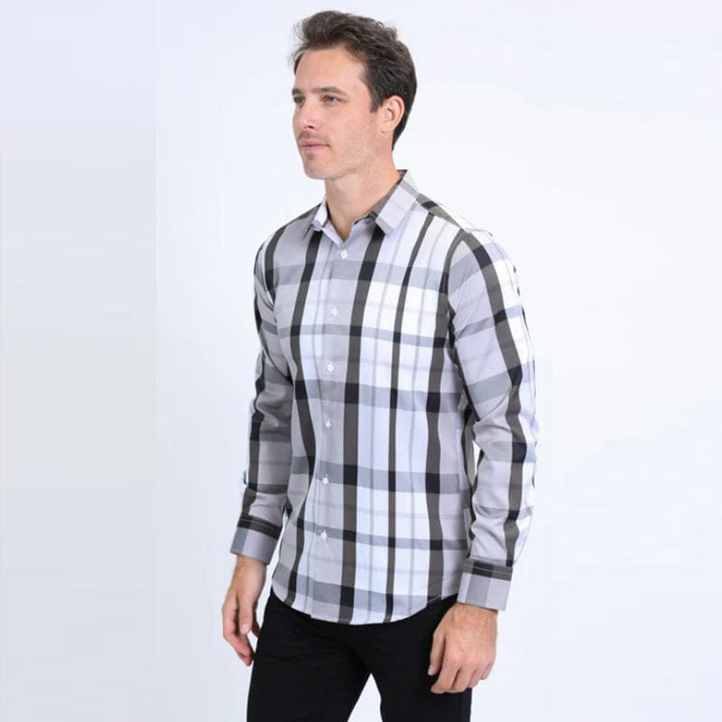 Camisa Platini Blanca con Patrones Grises
