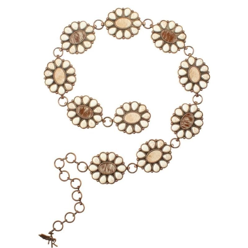 Cinturon Cadena Conchos Pelo de Becerro