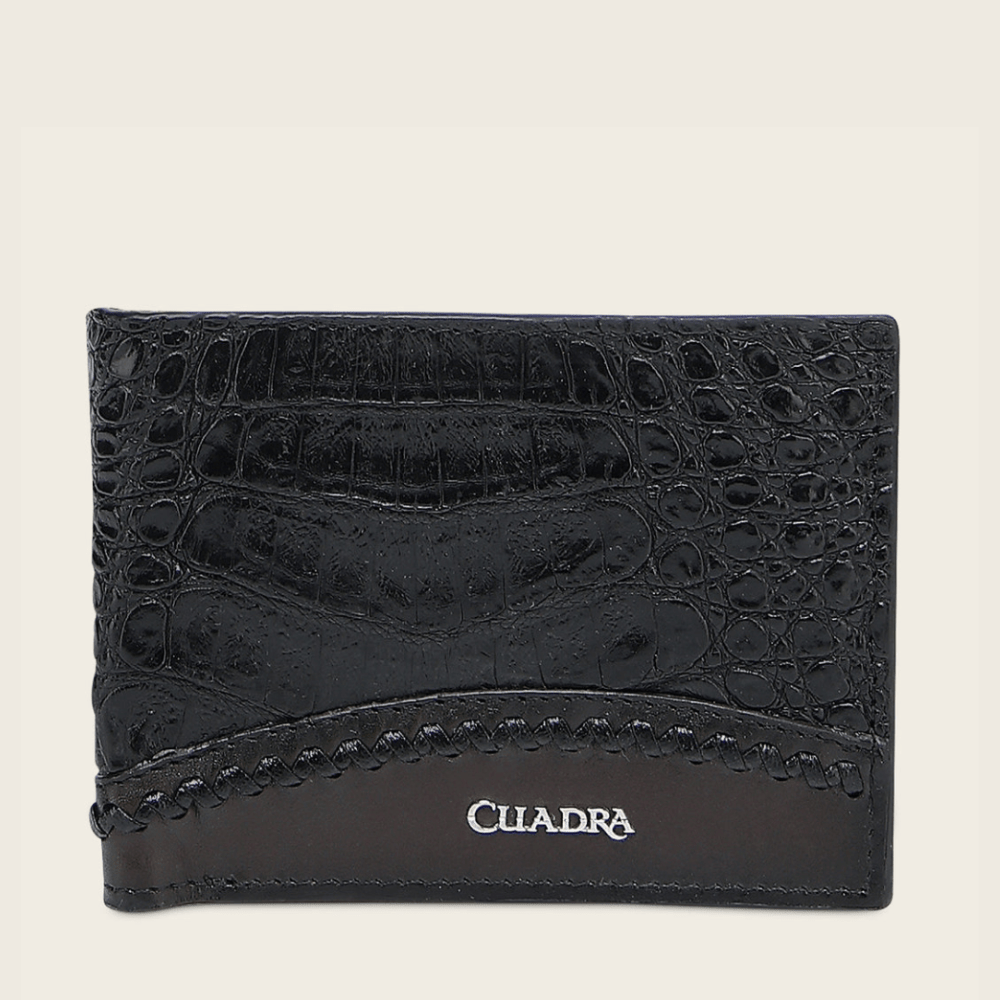 Vista frontal, tono negro elegante con textura y logotipo Cuadra al frente.