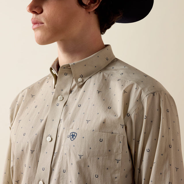 Camisa Ariat Wrinkle Free Sam Oyster Grey - detalle 1