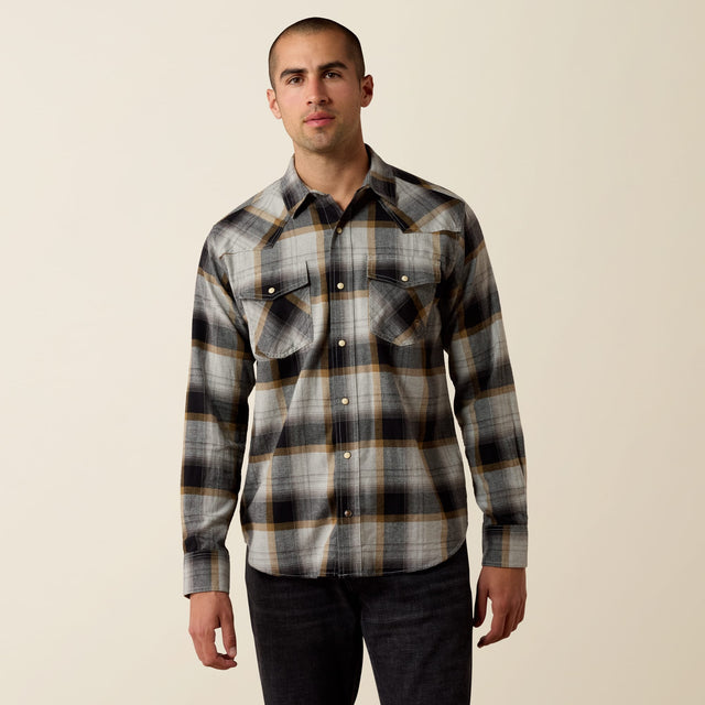 Camisa Ariat Retro Heinz Grey Heather Plaid - frente