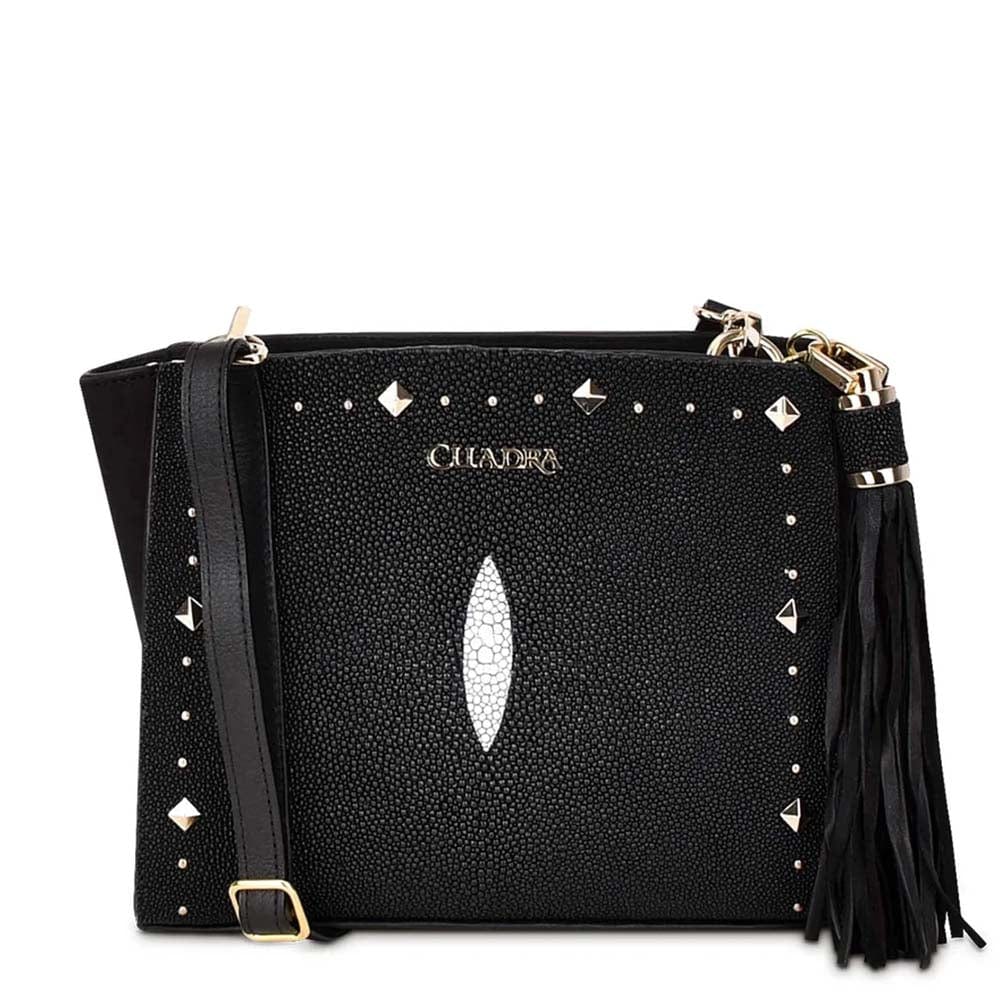 crossbody cuadra piel de mantarraya negra