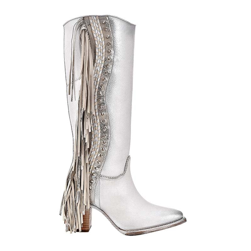 bota cuadra con flecos para mujer