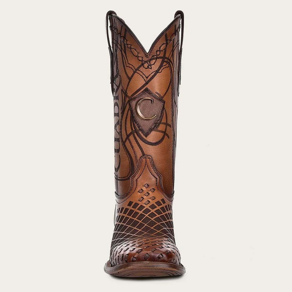 botas cuadra de piel tejida