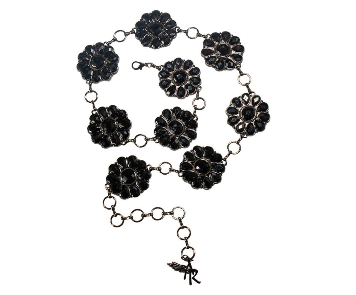 Cinturon Cadena Floral Conchos Negro