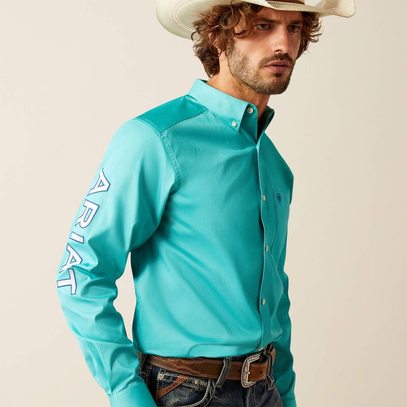Camisa Ariat Team Logo Twill Fitted Turquesa