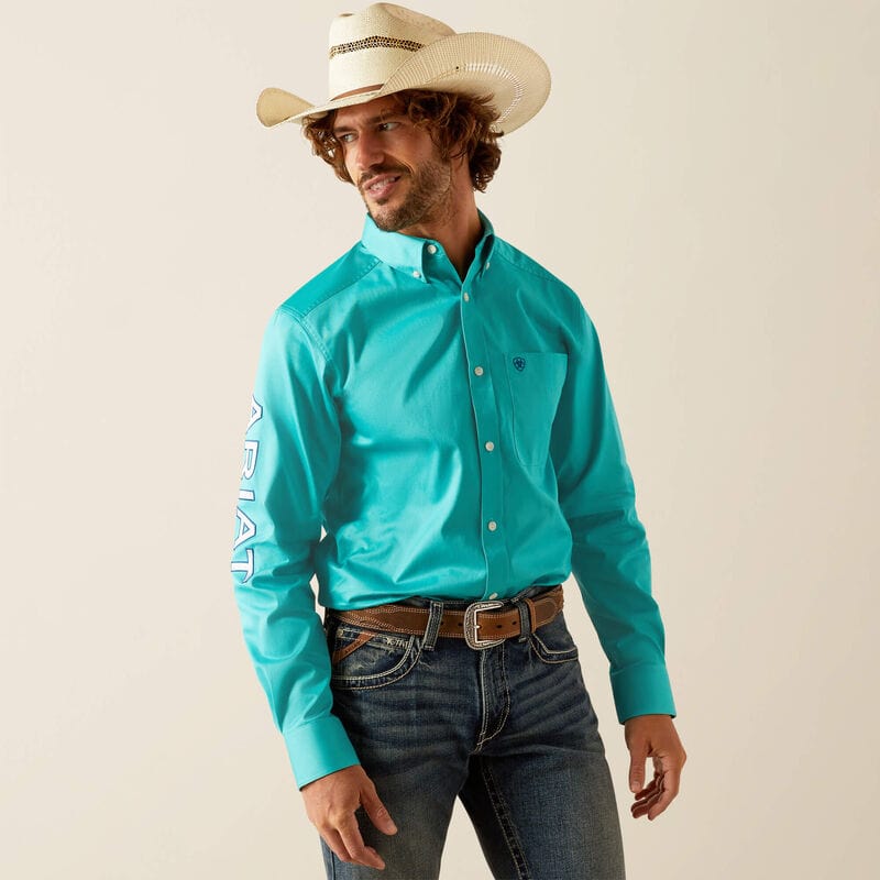 Camisa Ariat Team Logo Twill Fitted Turquesa