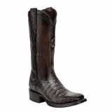 Bota gris de caimán con textura marcada y diseño western elegante.