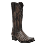 Bota café de caimán con textura marcada y diseño western.