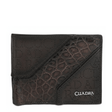 Cartera chocolate bifold con panel diagonal en piel de alligator.
