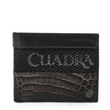 Cartera oxford con franja inferior en piel exotica y panel superior texturizado.