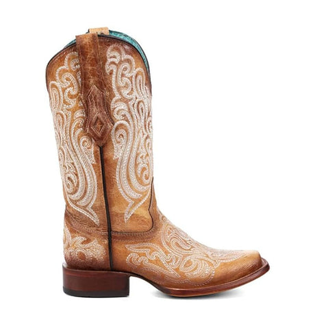 Bota Vaquera Straw / Blue Luminescent Embroidery