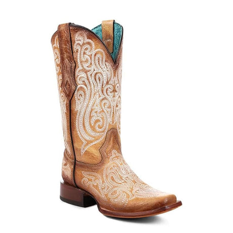 Bota Vaquera Straw / Blue Luminescent Embroidery