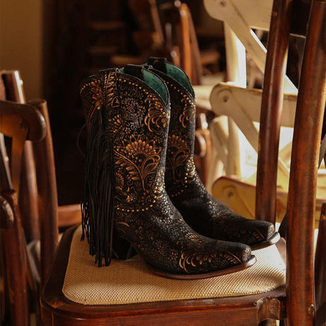 Bota Casual Black / Gold Stamped Floral