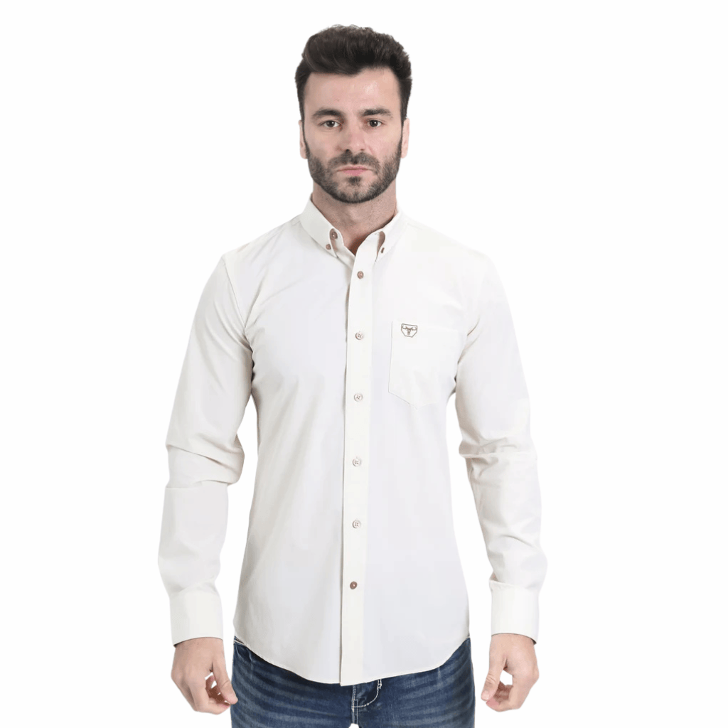 Camisa Platini Performance Solid Long Sleeve Beige