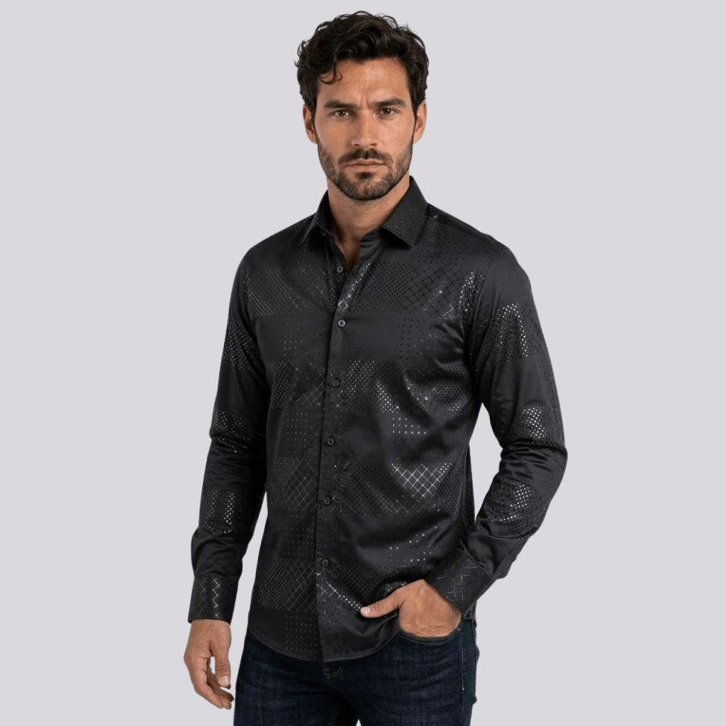 Camisa Platini Geometric Patchwork Foil Negra