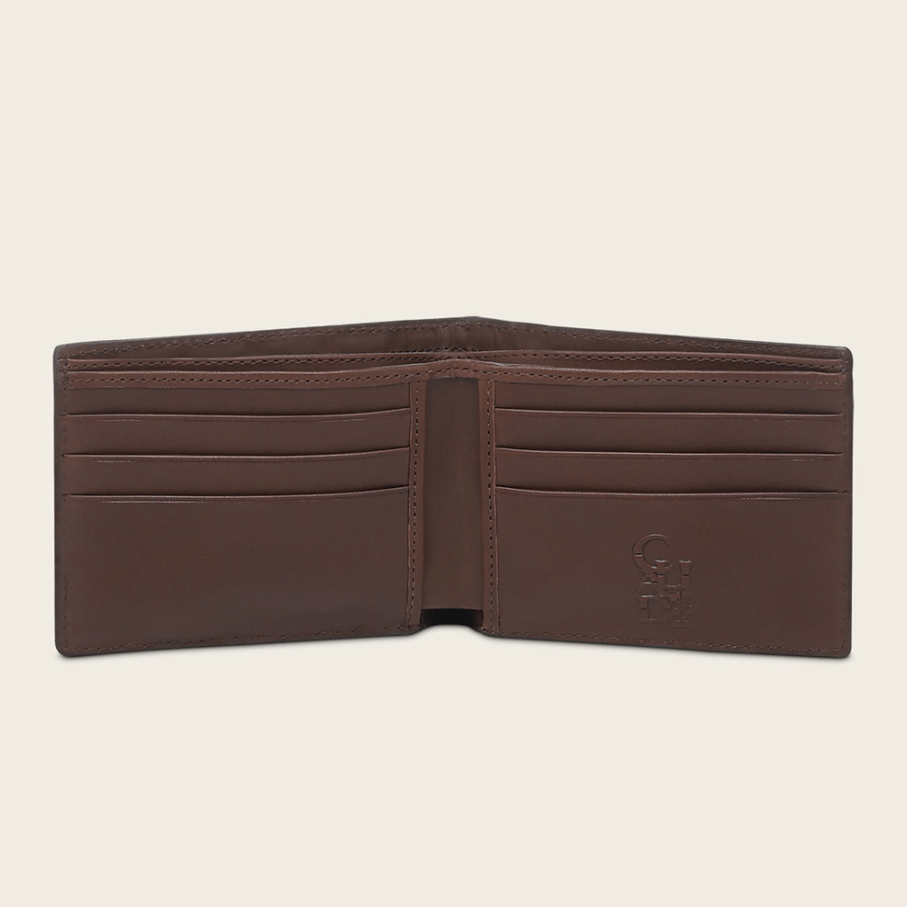 Vista interior mostrando compartimentos para billetes.