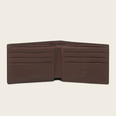 Vista interior mostrando compartimentos para billetes.