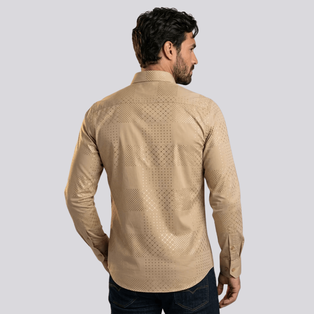 Camisa Platini Geometric Patchwork Foil Caqui