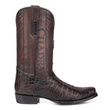 Vista lateral derecha de la bota mostrando caña y bordados.