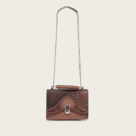 Bolso completo con correa larga de cadena y piel para hombro.