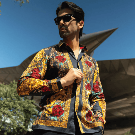 Radiant Sculpt Rhinestone Long Sleeve Black/Gold Shirt