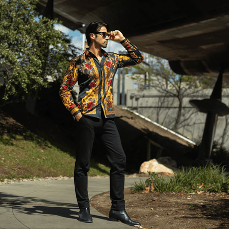 Radiant Sculpt Rhinestone Long Sleeve Black/Gold Shirt