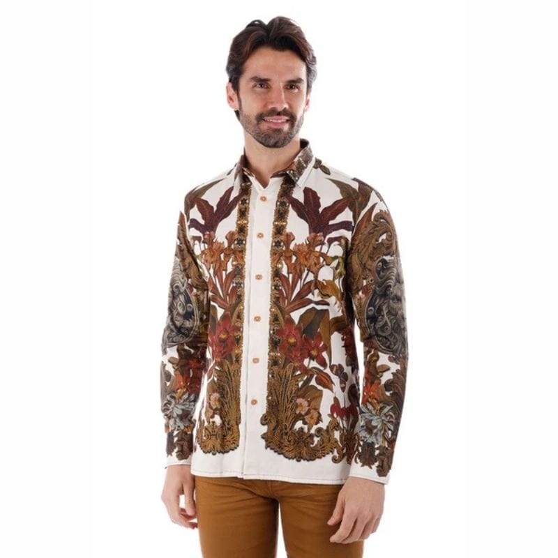 Snazzy Genre Rhinestone Long Sleeve Cream Shirt