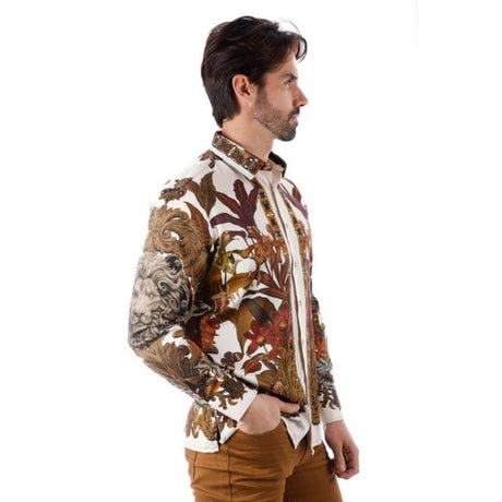 Snazzy Genre Rhinestone Long Sleeve Cream Shirt