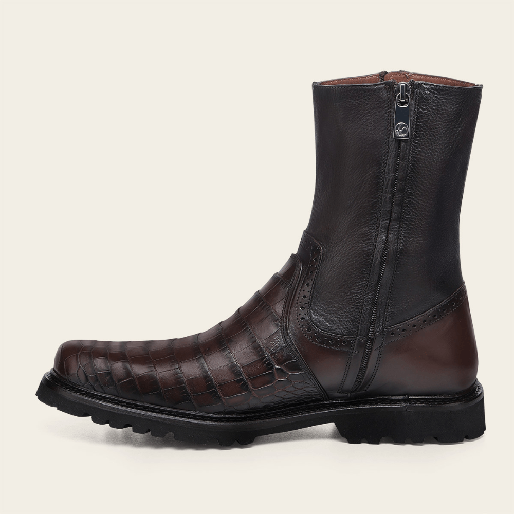 Vista lateral izquierda con detalle del cierre metálico y estructura del diseño.