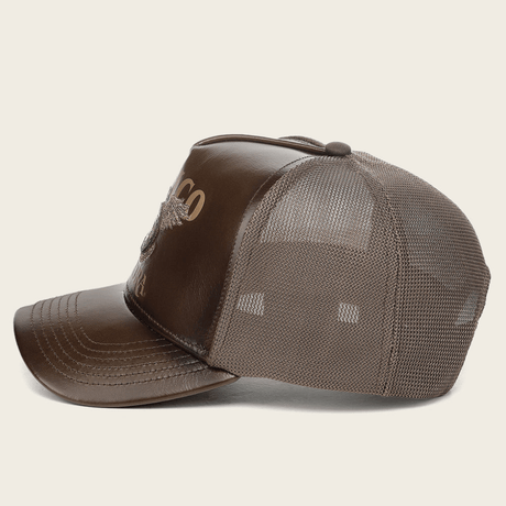 Vista lateral con malla trasera y visera curva.