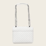 Parte trasera del bolso con capitonado uniforme y bolsillo exterior.