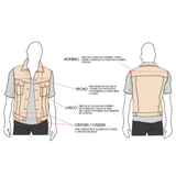 Ilustración técnica de cómo tomar medidas para un chaleco.