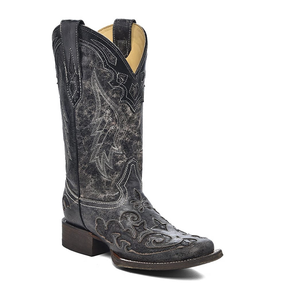Bota Vaquera Snake Inlay Black