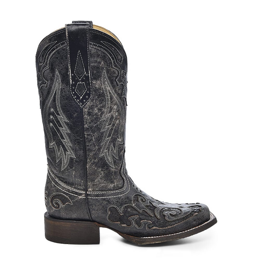 Bota Vaquera Snake Inlay Black