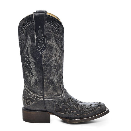 Bota Vaquera Snake Inlay Black