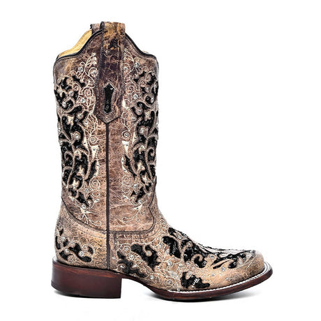 Bota Vaquera Corral Con Cristales Gliter Negro