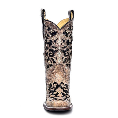 Bota Vaquera Corral Con Cristales Gliter Negro