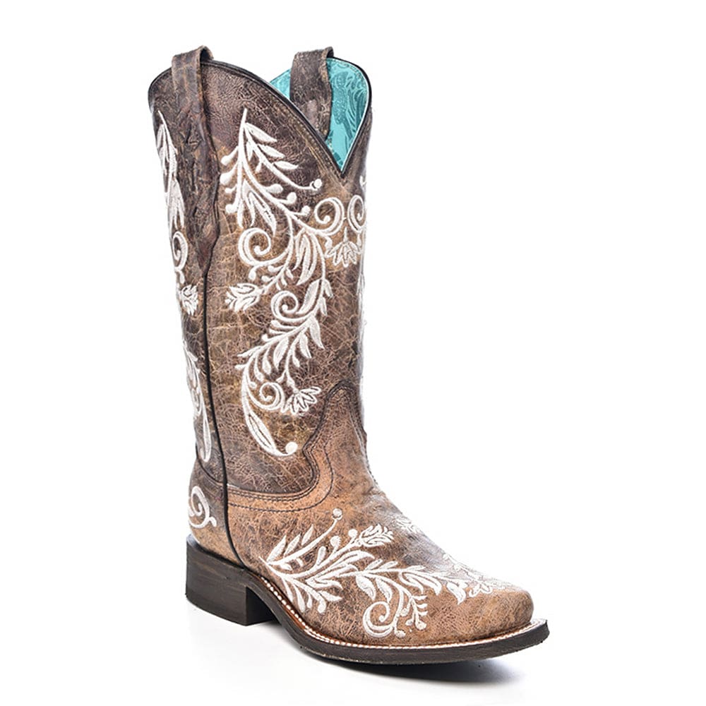 Bota Vaquera Brown / White Embroidery