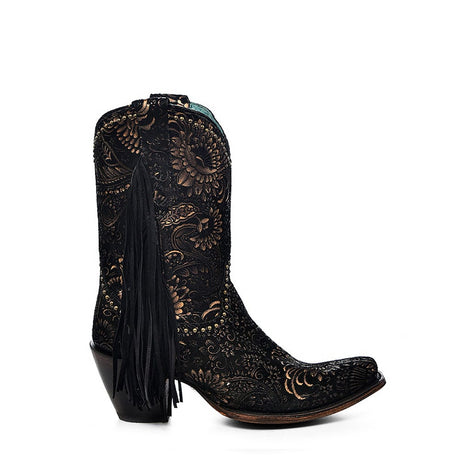 Bota Casual Black / Gold Stamped Floral