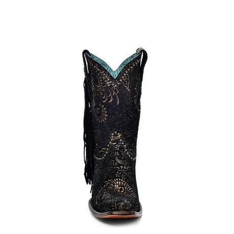 Bota Casual Black / Gold Stamped Floral
